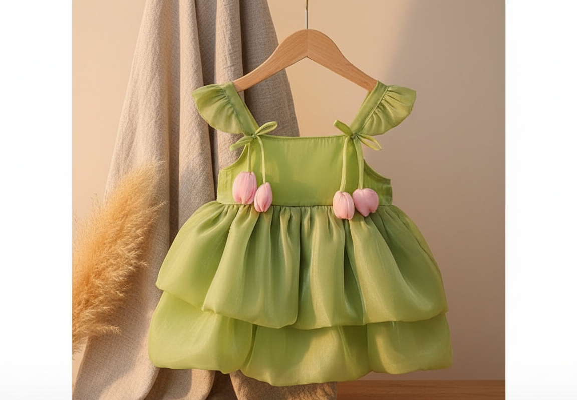 Green Ruffle Tulip Dress for Baby Girl
